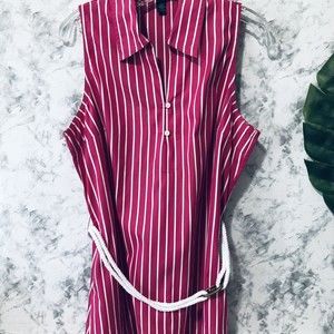 Ralph Lauren Collar Shirt Womens Size L Large Pink White Stripe Rope 100% Cotton